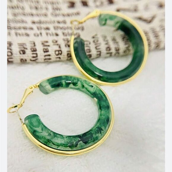 Anthropologie Jewelry - Green crystal hoop earrings S704